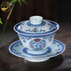 清彩景德鎮(zhèn)陶瓷功夫茶具手工手繪斗彩團(tuán)菊三才蓋碗仿古釉下五彩三才碗 青花斗彩團(tuán)菊三才蓋碗