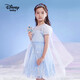 迪士尼（DISNEY）童裝女童短袖連衣裙輕薄艾莎公主裙網(wǎng)紗裙子24夏DB221RE18藍(lán)150