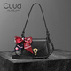 Cuud母親節禮物實(shí)用真皮女包中年媽媽包單肩腋下包小眾絲巾款斜挎小包 黑色【送禮品袋】