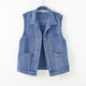 邦菲爾大碼牛仔馬甲女時(shí)尚春秋新款寬無(wú)袖外套松百搭口袋背心外搭上衣女 藍色 2XL碼建議125-135斤