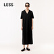 LESS夏季氣質(zhì)純色休閑簡(jiǎn)約翻領(lǐng)套頭短袖Polo長(cháng)款連衣裙2O5G12790 001本黑 S