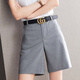 韓依索絲灰色高腰短褲女夏季薄款五分褲顯瘦闊腿褲女褲休閑西裝寬松直筒褲 灰色 L