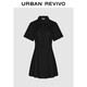 UR2024夏季新款女裝通勤風(fēng)壓褶修身短袖棉質(zhì)連衣裙UWU740075