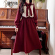 蔓爾依小香風(fēng)馬甲連衣裙女春秋季2025新款法式氣質(zhì)燈芯絨打底長(cháng)裙子套裝 紅色套裝 XL