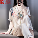 莫代爾水光綢國風(fēng)新中式睡衣女夏季冰絲薄款短袖長(cháng)褲套裝家居服新款印花 繁花-富貴短長(cháng) 商柜品質(zhì) 7A軟絲 L