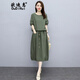 歐迪惠法式連衣裙女裝2025年夏季新款短袖上衣洋氣休閑時(shí)尚亞麻裙子夏天 綠色 M