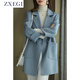 ZXEGI秋冬新款高檔外套女100%羊毛雙面呢大衣小個(gè)子中長(cháng)款顯瘦毛呢外套 永恒藍 M