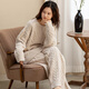 族瑪士新款睡衣女士秋冬季珊瑚絨半邊絨軟綿綿可外穿家居服套裝冬天 J82138#半邊絨套裝-剪影茶米 M
