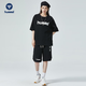 Hummel2024夏季新款短袖t恤套裝男女情侶裝休閑運動(dòng)衣服潮 黑色 XXL 