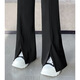 霏斯詩(shī)町開(kāi)叉西褲裝闊腿褲女高腰顯瘦休閑春秋薄款寬松直筒垂感微喇叭褲女 黑色長(cháng)褲 2XL推薦136-150斤