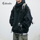 Cebrodz法國工裝外套男秋冬季日系連帽潮流寬松沖鋒上衣半拉鏈套頭夾克 黑色 XL