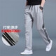 嘆嗟運動(dòng)休閑褲子男春秋季款棉褲男士寬松直筒褲加大碼加肥衛長(cháng)褲夏裝 淺灰色三杠 L（130斤內，寬松版型）