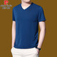 皮爾卡丹（pierre cardin）桑蠶絲短袖T恤男夏季冰 絲純色V領(lǐng)體恤衫休閑真絲上衣 寶藍色 V領(lǐng) 175/XL (140-160斤)
