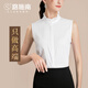 路施南【限量版】無(wú)袖襯衫女夏季木耳邊立領(lǐng)修身襯衣高級感坎袖打底上衣 大白 L2182 S