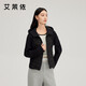 艾萊依輕薄羽絨服女款拼接連帽修身顯瘦秋冬鴨絨保暖外套 炭黑XL