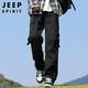 JEEP SPIRIT吉普工裝褲男士春夏季寬松休閑褲男戶外直筒褲子男褲 黑色 XL