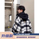 軒森圖（XUANSENTU）小香風(fēng)黑白格子毛呢外套男女同款春秋假兩件大衣韓版連帽夾克褂子 黑色升級版 XL