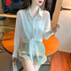 皮爾卡丹（pierre cardin）防曬襯衫女外搭2025夏新款百搭寬松薄款雪紡長(zhǎng)袖開衫短款襯衣外套 白色 L  105-120斤