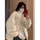 喬詩(shī)彤 2025年秋冬新款休閑加厚棉服韓版寬松印花棉衣外套女潮 米白色 M