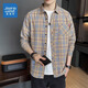 真維斯（Jeanswest）格子襯衫男款春秋季2025新款潮牌美式長(cháng)袖襯衣男士上衣加絨外套男 青黃格 2XL