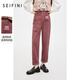 詩(shī)凡黎（‘S EIFINI）燈芯絨休閑褲女秋冬新款高腰顯瘦哈倫褲慵懶風(fēng)蘿卜褲 粉紫 S 155/60A