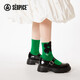 上森派系綠色堆堆襪原創(chuàng  )花朵凸凸襪秋冬款日系中筒襪小皮鞋襪子女無(wú)骨襪棉 森林綠 1雙 均碼 推薦尺碼【35-39】