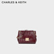 CHARLES&KEITH豎格紋鏈條單肩腋下包小方包包女包生日禮物CK2-20782463 Burgundy葡萄酒紅色 中包