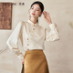 西遇新中式立領(lǐng)長(cháng)袖襯衫2024春季新款國風(fēng)襟吊珠盤(pán)扣內搭上衣 杏色 M