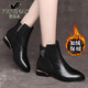 富貴鳥(niǎo)真皮粗跟短靴女靴子2023新款馬丁靴秋冬加絨小中跟高跟皮鞋