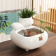 陶瓷小型噴泉流水器家居招財(cái)流水?dāng)[件循環(huán)水風(fēng)水輪辦公室桌面禮品 招財(cái)進(jìn)寶+帶花缸方款+白色