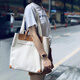 ANDSEEYOU品牌 單肩包女 休閑帆布配牛皮通勤背包 托特包 日系ins大容量輕便購物袋手提包 米白色