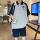 AEMAPE2024新款青少年短袖t恤12-15歲初中學(xué)生POLO衫中大童夏季運(yùn)動(dòng)套裝 灰色5015 XL (110-130斤)左右