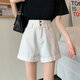 蘭威費雷大碼牛仔短褲女夏季年新款胖妹妹mm高腰顯瘦寬松A字熱褲子潮68601 白色 S
