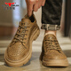 公牛世家男鞋夏季鏤空透氣休閑皮鞋男2026新款鞋子男復古英倫風(fēng)工裝馬丁靴 卡其【鏤空透氣款】GN123102589 42 （運動(dòng)鞋碼）