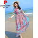 皮爾卡丹（pierre cardin）波西米亞大l碼大擺夏雪紡顯瘦海邊度假沙灘裙中袖連衣裙寬松長(cháng)裙 圖片色 L 115-130斤