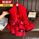 恒源祥送禮盒絲巾女新款春秋季刺繡長(cháng)款披肩圍巾女時(shí)尚百搭送老師送媽媽 大紅色