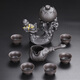 千絲家 紫砂蓋碗泡茶壺自動茶具套裝家用創(chuàng)意懶人泡茶器復(fù)古全套 臥佛躺禪自動茶具套裝-9頭