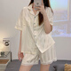 夢(mèng)動(dòng)冰絲短袖睡衣女2025年新款夏季ins網(wǎng)紅風(fēng)家居服套裝高級感可外穿 MRY冰絲#9211杏色條紋 M （建議75-95斤）