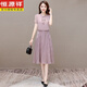 恒源祥氣質(zhì)新中式輕國風(fēng)改良旗袍假兩件套裝雪紡連衣裙女夏季貴夫人 粉色 XL