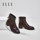 ELLE粗跟短靴女美拉德秋冬新款復古風(fēng)機車(chē)靴中筒靴單靴 咖啡色 單層 跟高5cm 36 (230mm) 標準碼