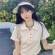 翊尚美短袖t恤女夏季棉質(zhì)短款正肩翻領(lǐng)polo衫女裝新款甜辣風修身上衣 8427杏色polo領(lǐng)【棉質(zhì)薄款】 S 【適合80-95斤】