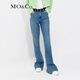 MO&Co.含桑蠶絲后開叉高腰顯瘦直筒美式復(fù)古牛仔褲褲子女摩安珂 牛仔藍色 XS 25