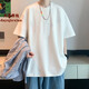 大魚界線純色t恤男潮牌潮流百搭ins寬松半袖男夏季新款青少年衣服男生短袖 純白色 L(120-135斤）