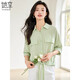 她享短袖襯衫女雪紡罩衫外搭薄款襯衣休閑氣質(zhì)百搭夏裝上衣T143C1370 豆綠 L