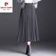皮爾卡丹毛呢百褶裙半身裙女秋冬季2025新款高腰A字裙中長(cháng)垂感顯瘦大擺裙 灰色 XL 115-135斤