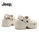 Jeep吉普涼鞋女夏季新款厚底增高洞洞鞋女外穿透氣兩穿一腳蹬沙灘拖鞋 卡其色 36-37 標準運動(dòng)鞋碼