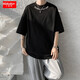 卡度頓七分袖t恤男夏天韓版潮流夏季上衣寬松棉學(xué)生7分袖T恤胖學(xué)生衣服 309黑色 XL 建議120-140斤