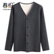 春織中老年奧利絨V領(lǐng)開(kāi)衫女秋冬款加絨加厚可外穿老人對襟保暖上衣男 深麻灰 男款 100/2XL