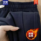 羅蒙（ROMON）美式重磅男420g斜紋棉束腳長(zhǎng)褲男裝運(yùn)動(dòng)褲子寬松休閑褲 藏青色冬款加絨加厚 XL 120-140斤