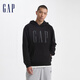 Gap男女裝字母logo印花連帽抓絨長(zhǎng)袖口袋衛(wèi)衣上衣609135 黑色 165/88A(S) 亞洲尺碼